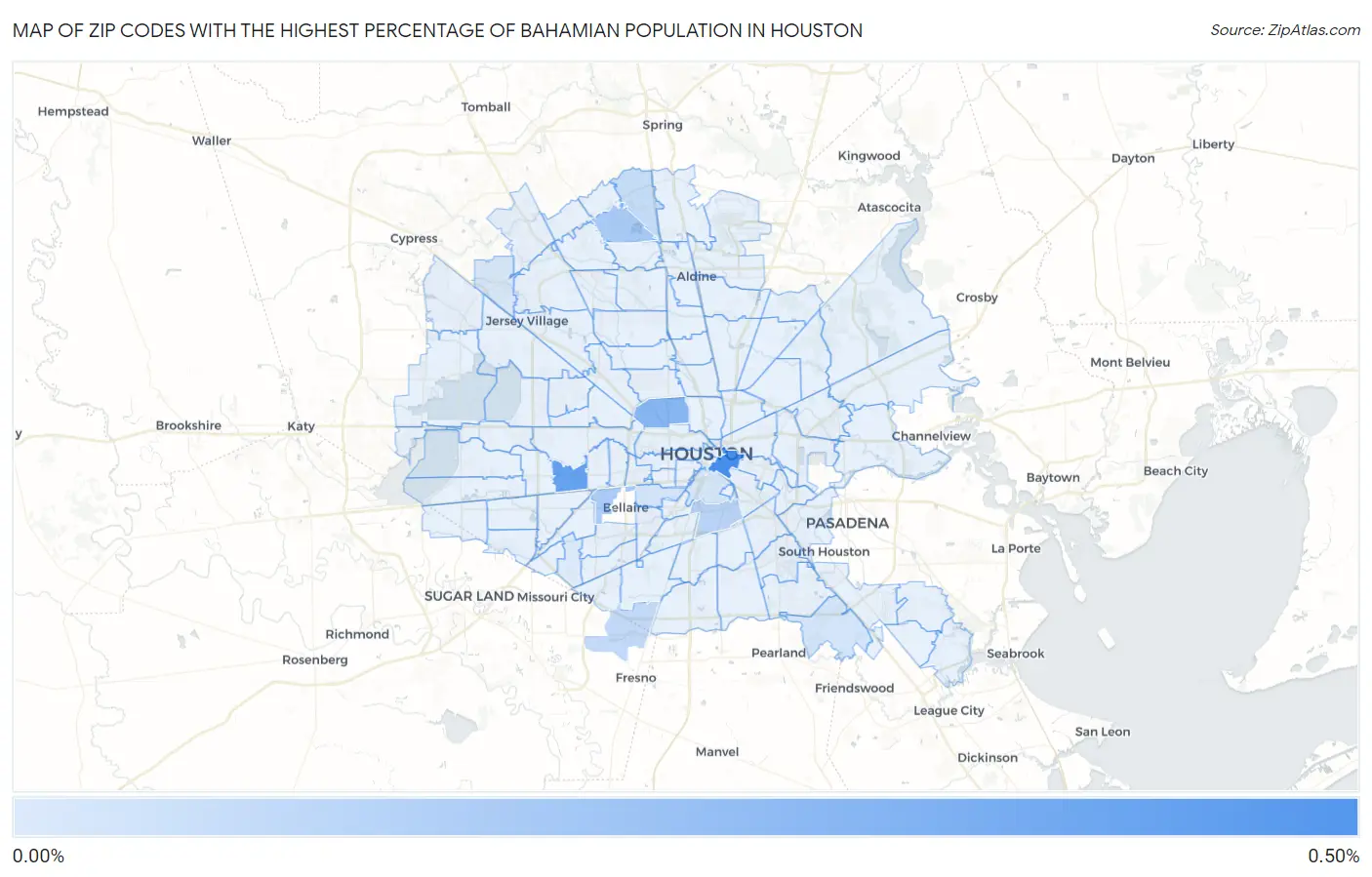 Zip Codes with the Highest Percentage of Bahamian Population in Houston Map