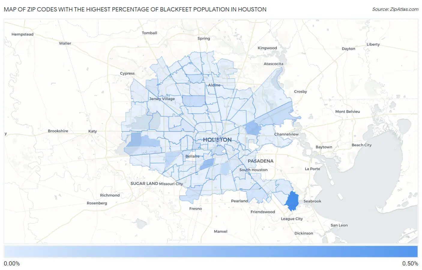 Zip Codes with the Highest Percentage of Blackfeet Population in Houston Map