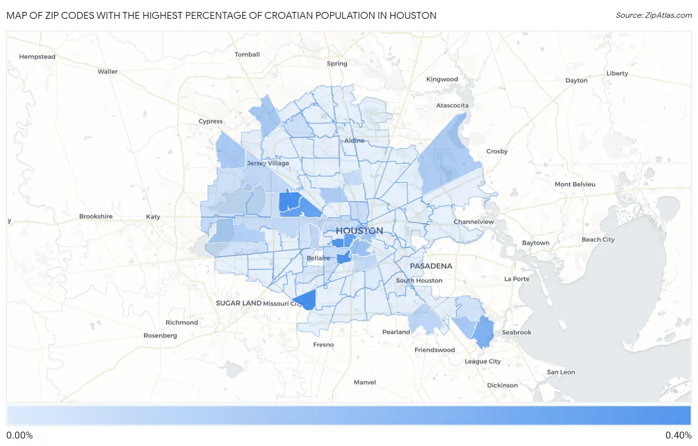 Zip Codes with the Highest Percentage of Croatian Population in Houston Map