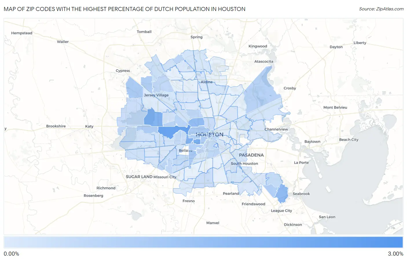 Zip Codes with the Highest Percentage of Dutch Population in Houston Map
