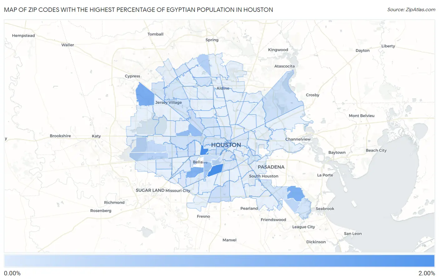 Zip Codes with the Highest Percentage of Egyptian Population in Houston Map