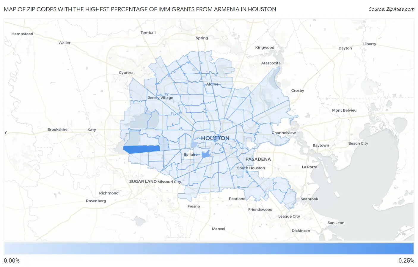 Zip Codes with the Highest Percentage of Immigrants from Armenia in Houston Map