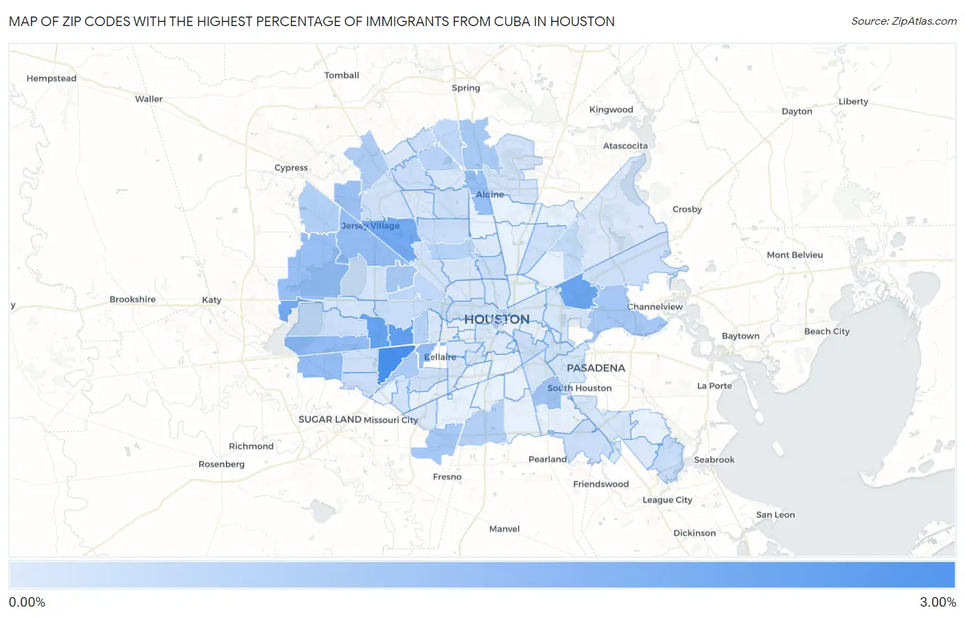 Zip Codes with the Highest Percentage of Immigrants from Cuba in Houston Map