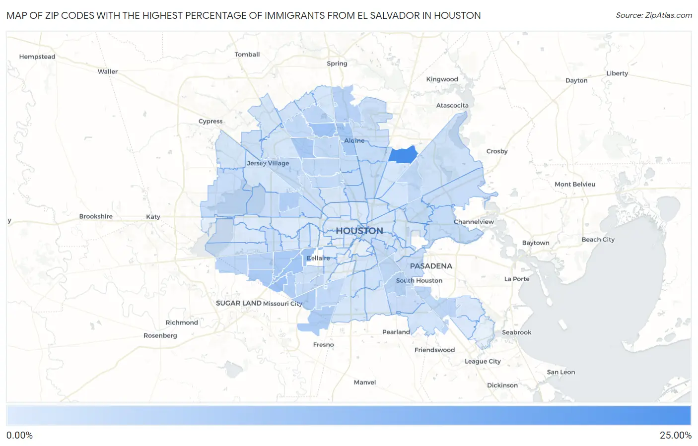 Zip Codes with the Highest Percentage of Immigrants from El Salvador in Houston Map