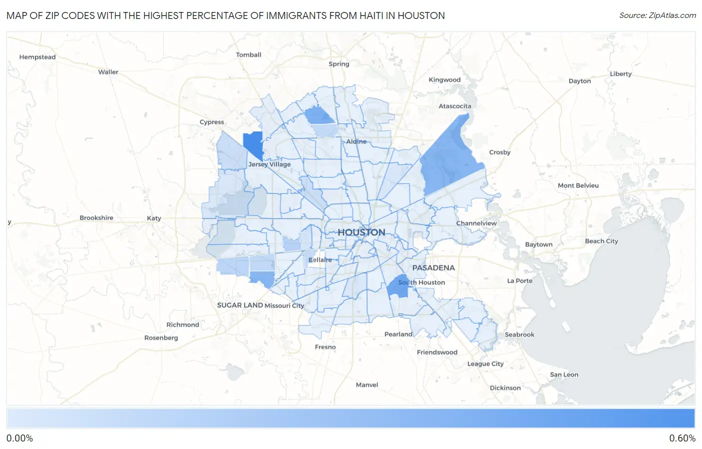 Zip Codes with the Highest Percentage of Immigrants from Haiti in Houston Map