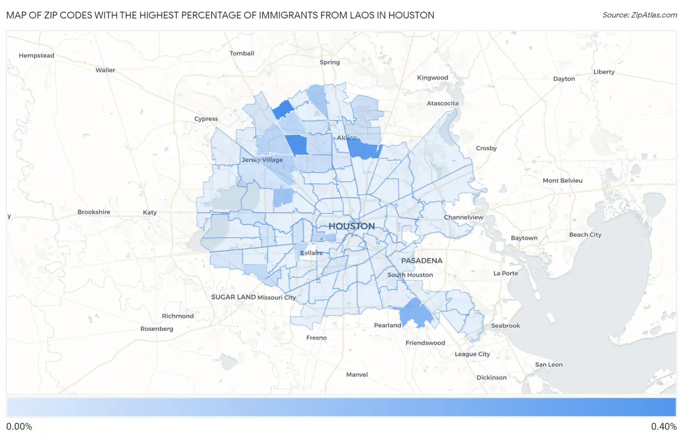 Zip Codes with the Highest Percentage of Immigrants from Laos in Houston Map
