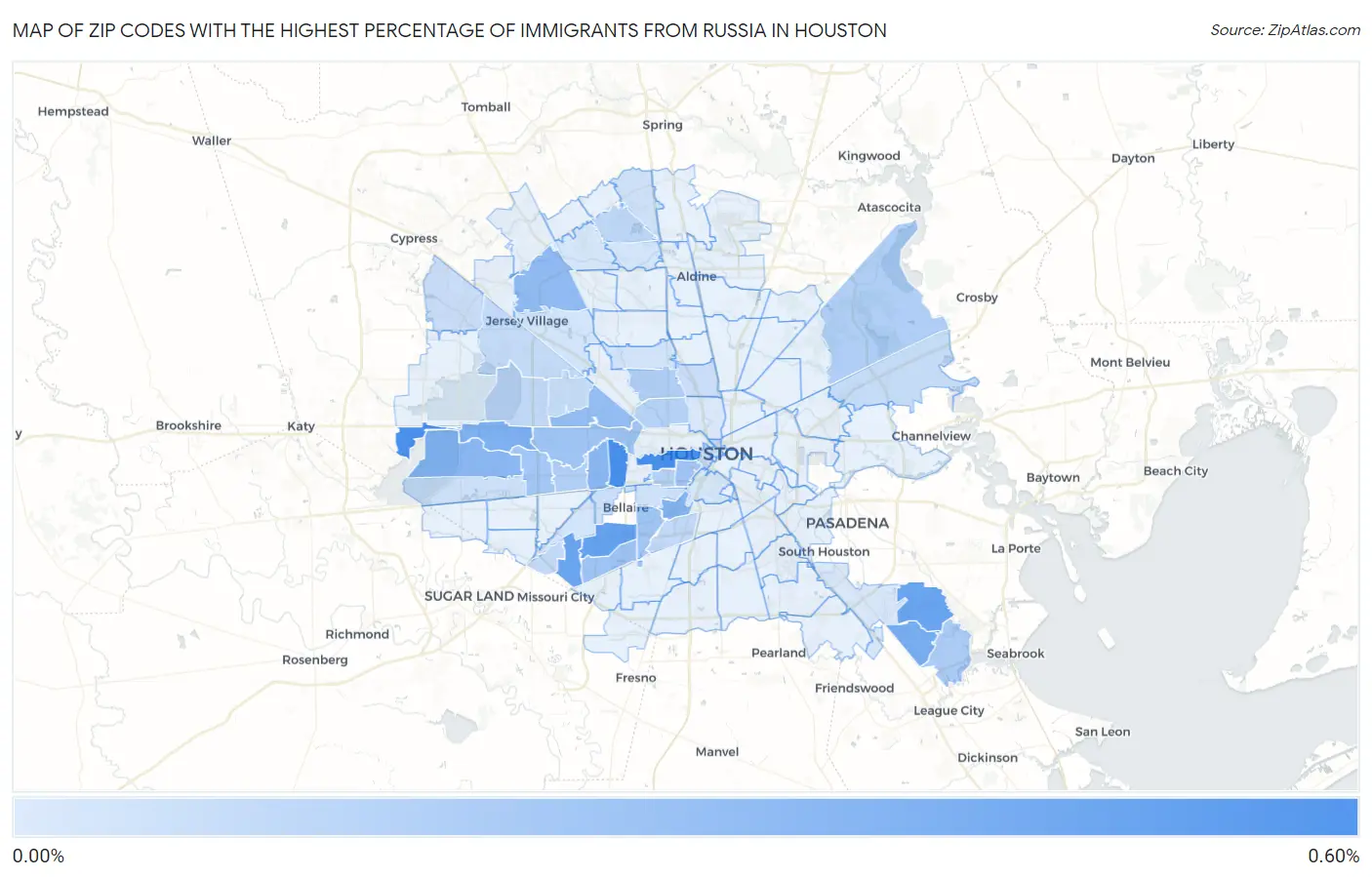 Zip Codes with the Highest Percentage of Immigrants from Russia in Houston Map
