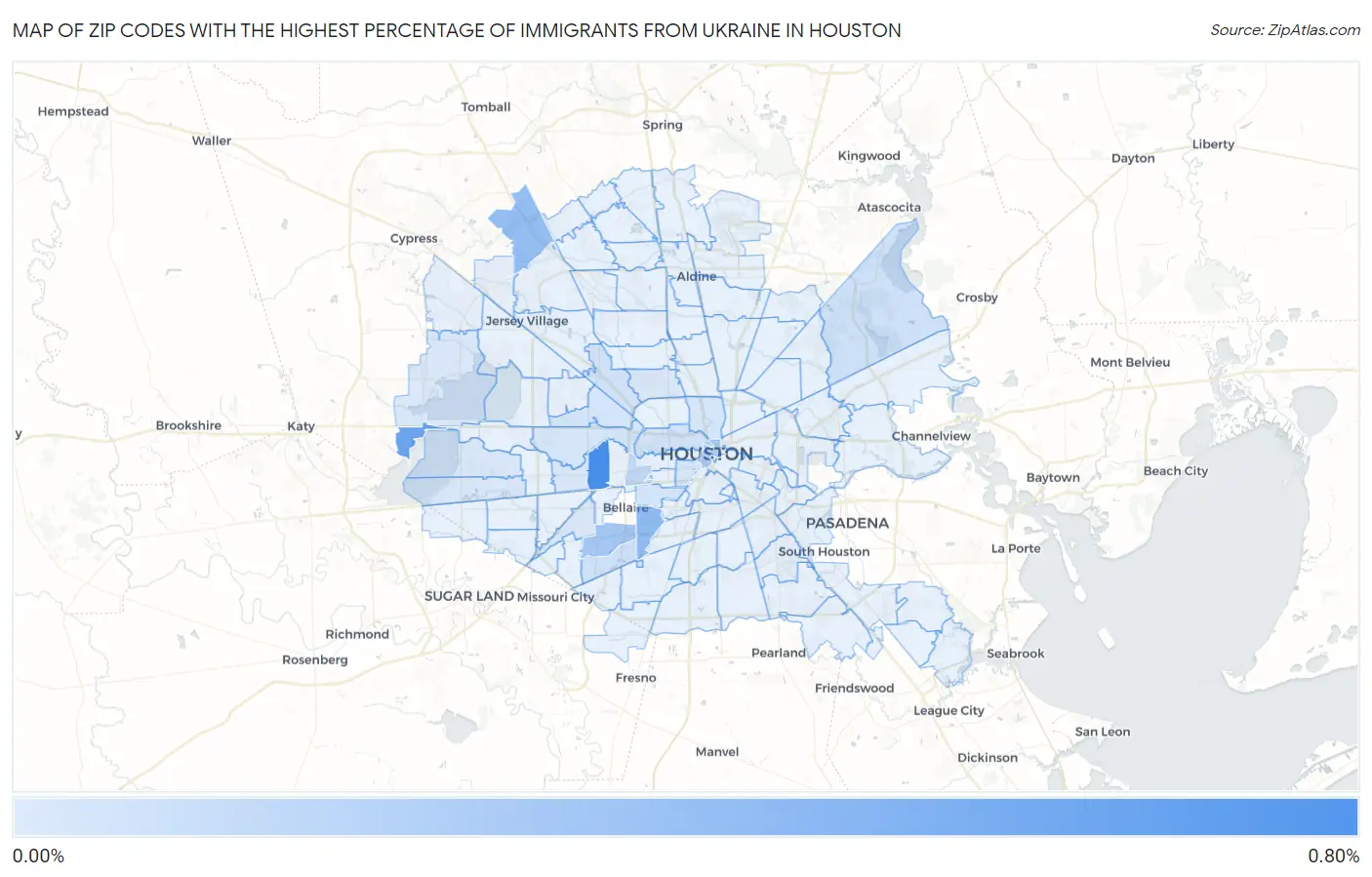 Zip Codes with the Highest Percentage of Immigrants from Ukraine in Houston Map