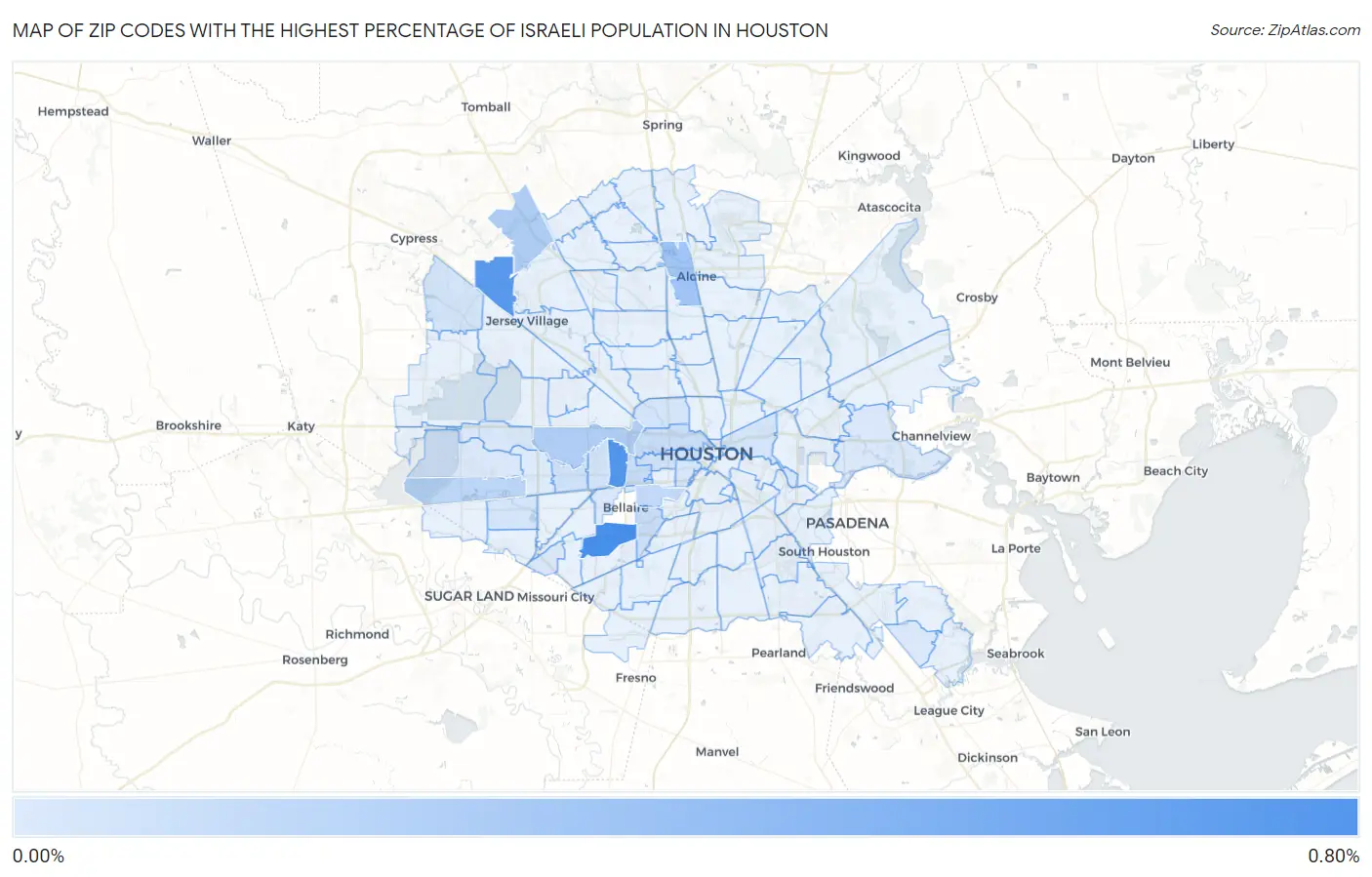 Zip Codes with the Highest Percentage of Israeli Population in Houston Map