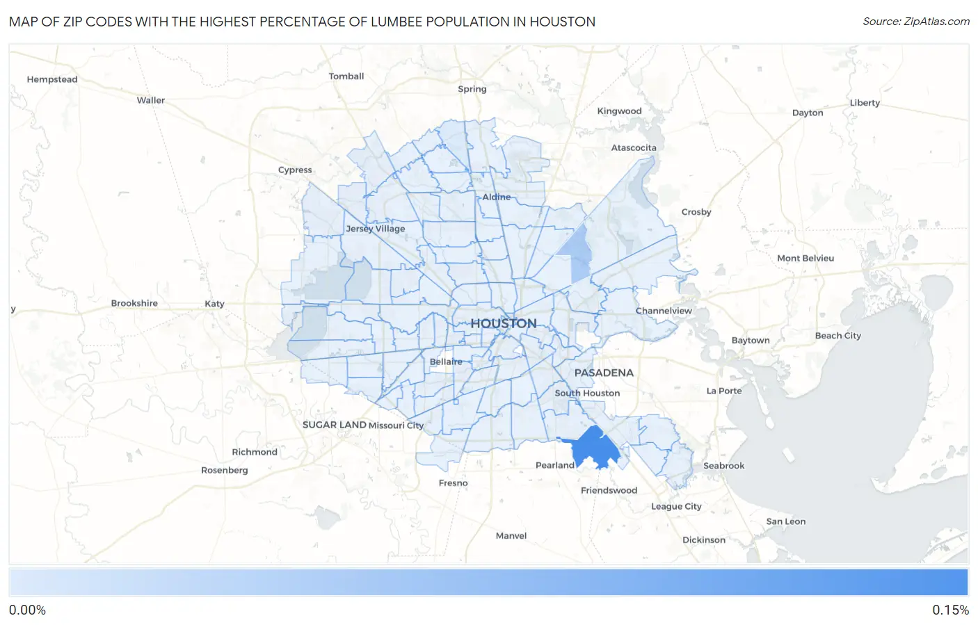 Zip Codes with the Highest Percentage of Lumbee Population in Houston Map