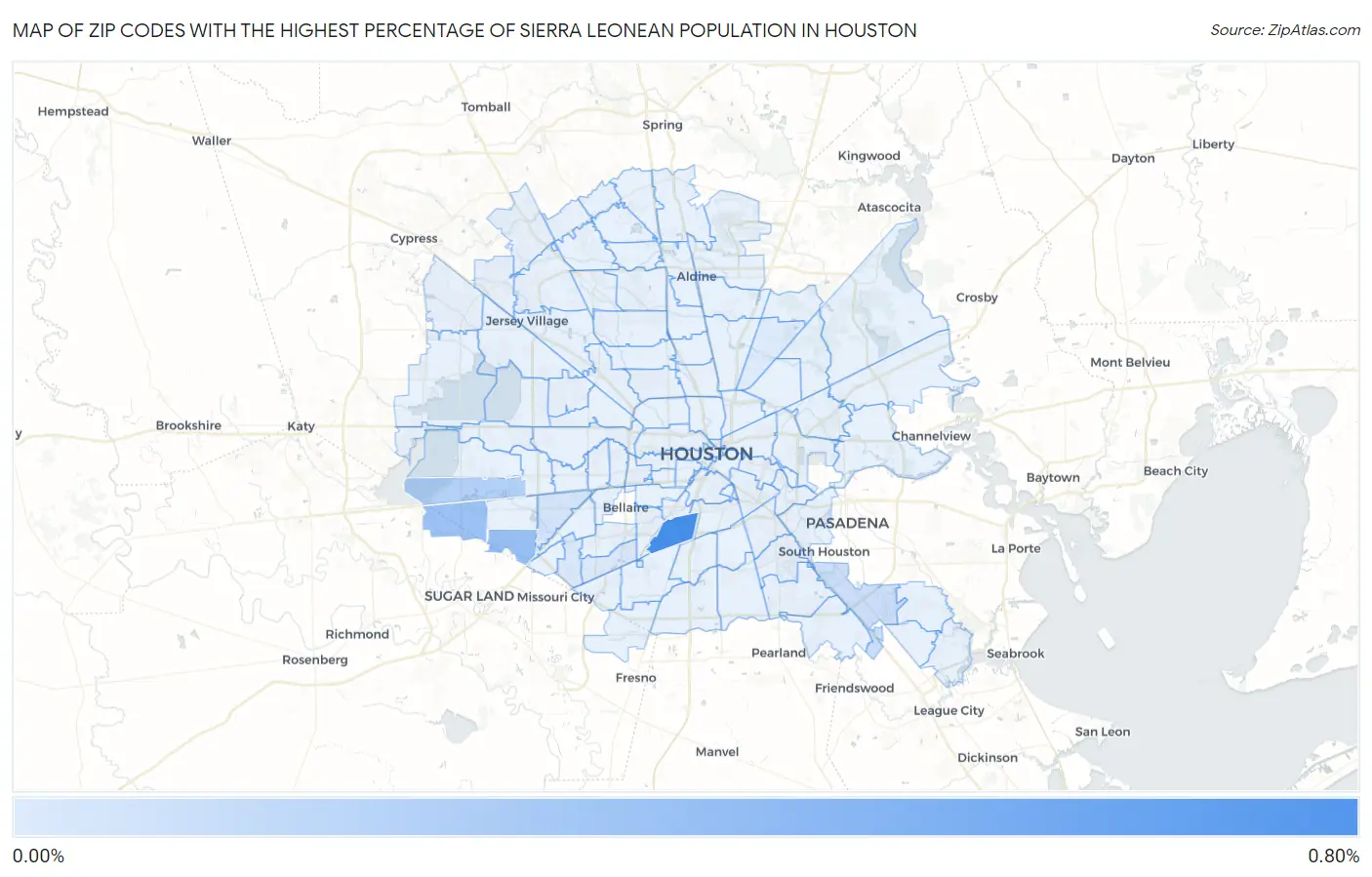 Zip Codes with the Highest Percentage of Sierra Leonean Population in Houston Map