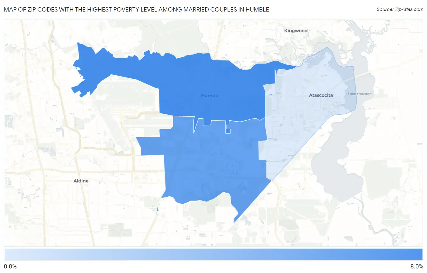 Zip Codes with the Highest Poverty Level Among Married Couples in Humble Map