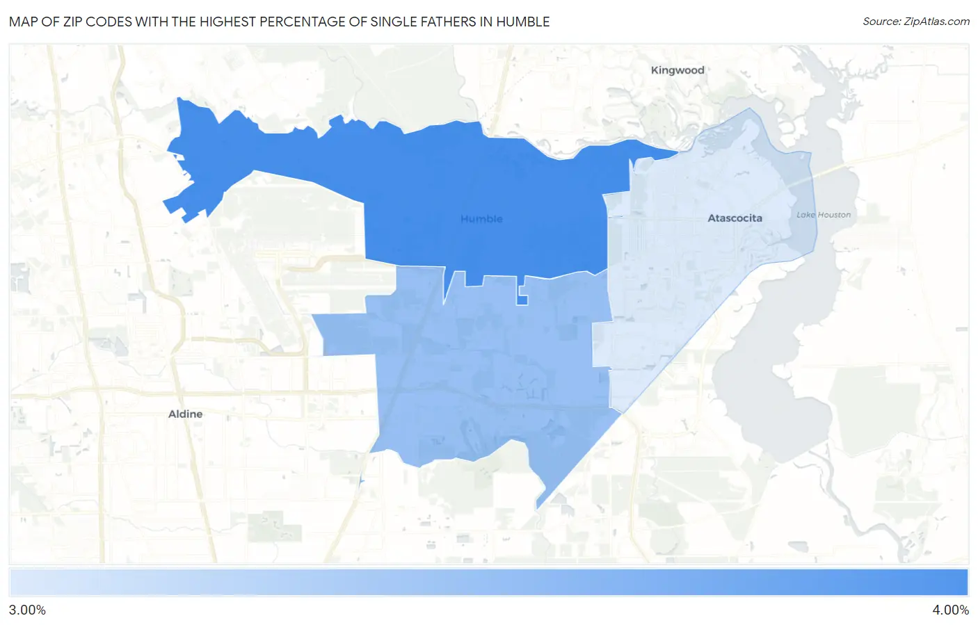 Zip Codes with the Highest Percentage of Single Fathers in Humble Map