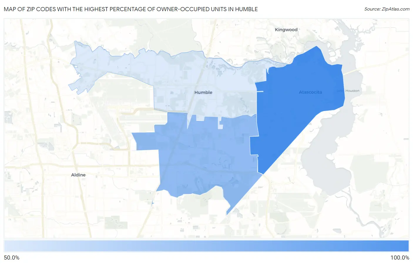 Zip Codes with the Highest Percentage of Owner-Occupied Units in Humble Map
