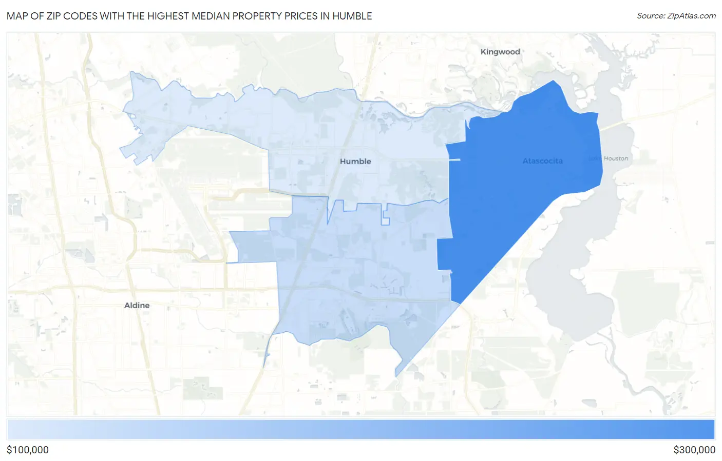 Zip Codes with the Highest Median Property Prices in Humble Map