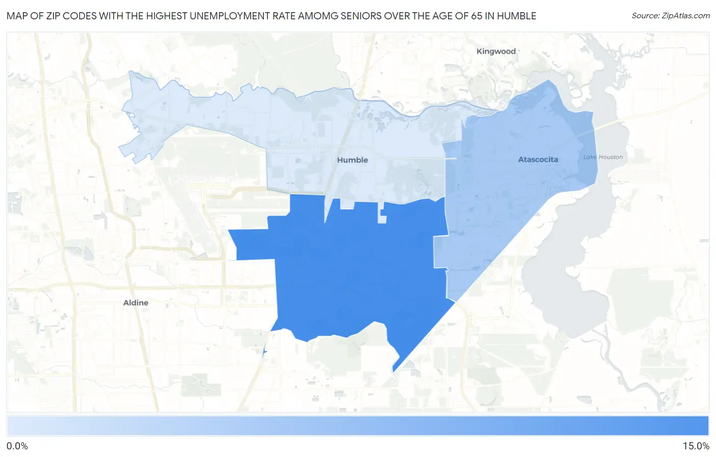 Zip Codes with the Highest Unemployment Rate Amomg Seniors Over the Age of 65 in Humble Map