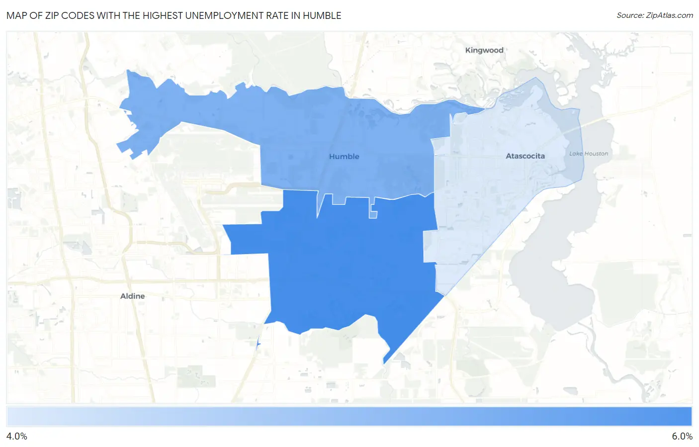 Zip Codes with the Highest Unemployment Rate in Humble Map