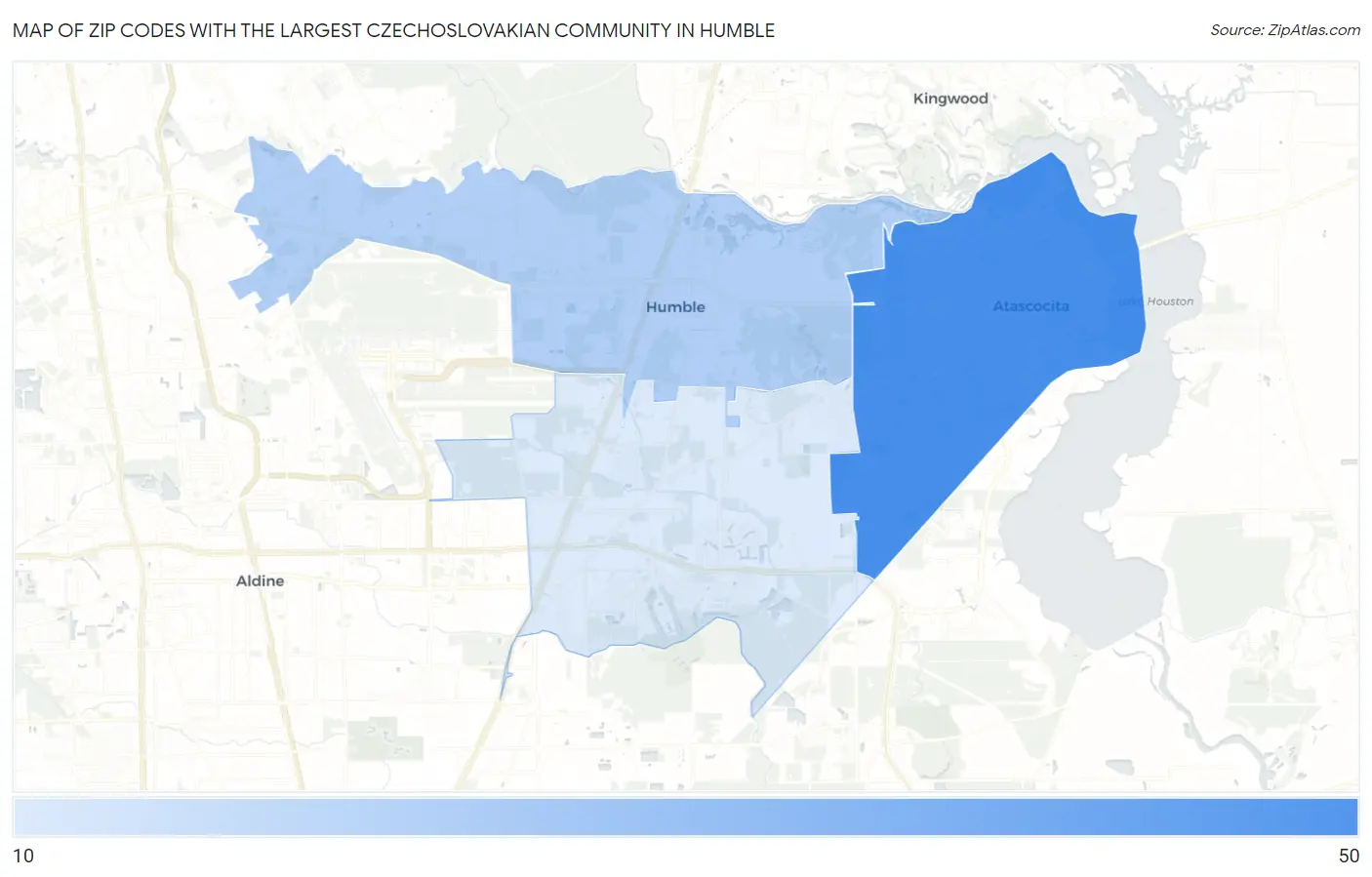 Zip Codes with the Largest Czechoslovakian Community in Humble Map
