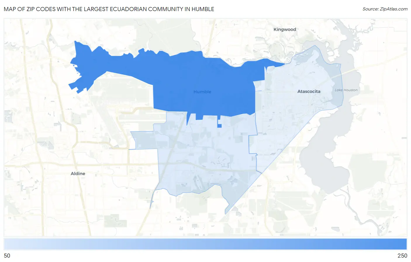 Zip Codes with the Largest Ecuadorian Community in Humble Map