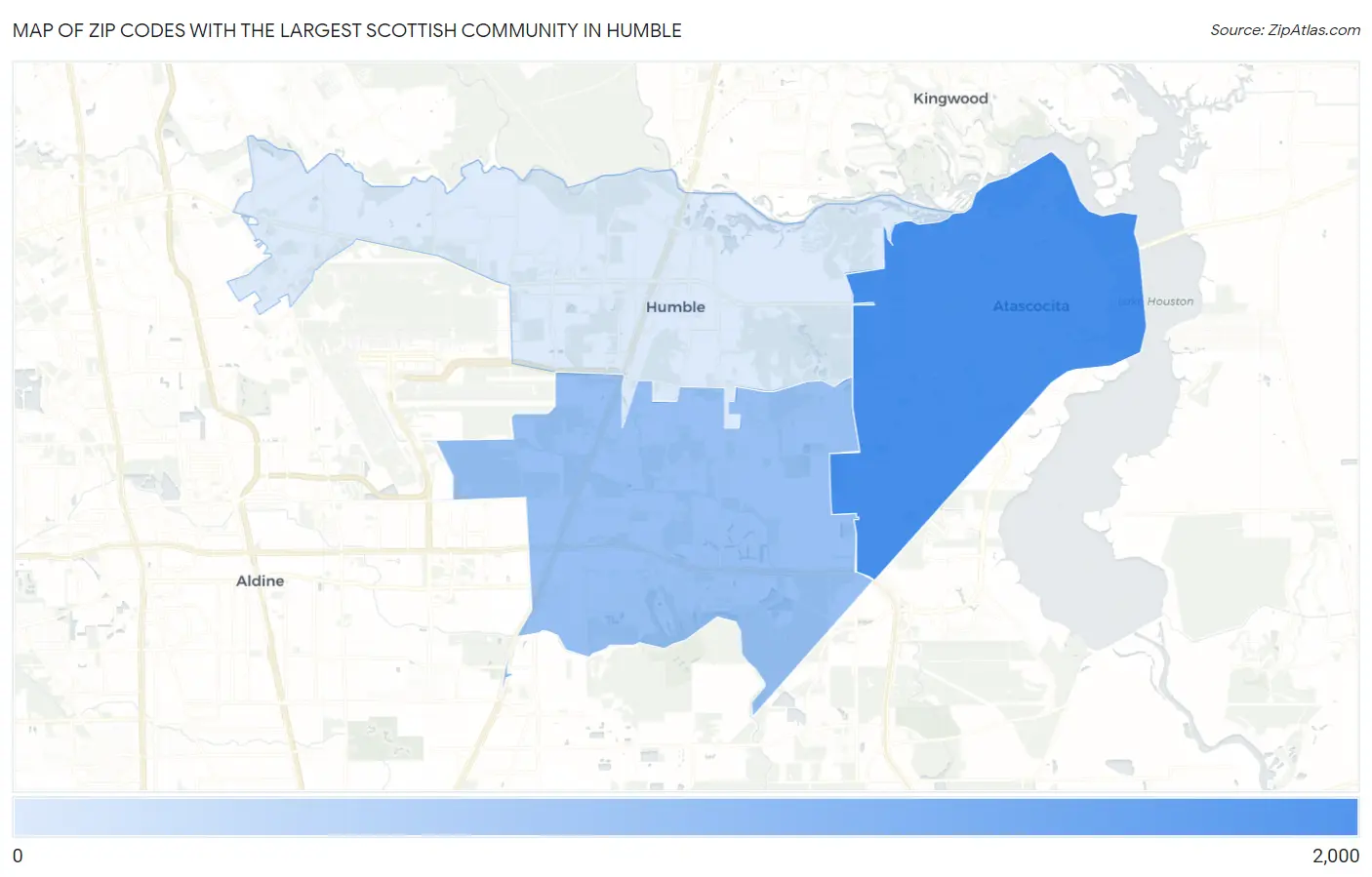 Zip Codes with the Largest Scottish Community in Humble Map