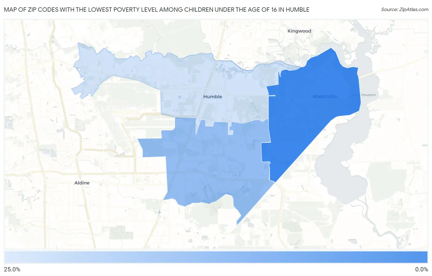 Zip Codes with the Lowest Poverty Level Among Children Under the Age of 16 in Humble Map