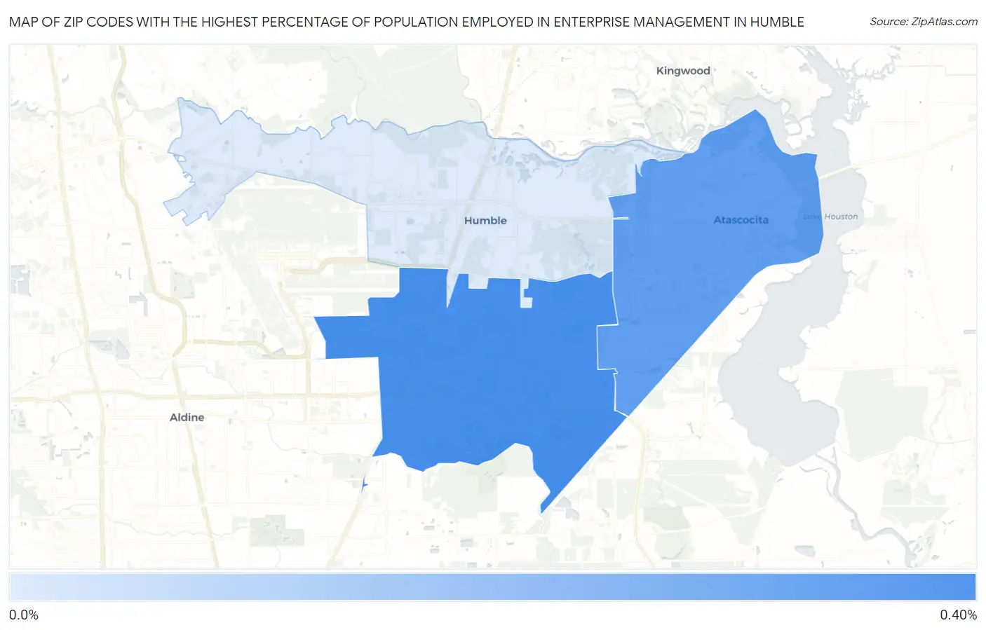 Zip Codes with the Highest Percentage of Population Employed in Enterprise Management in Humble Map
