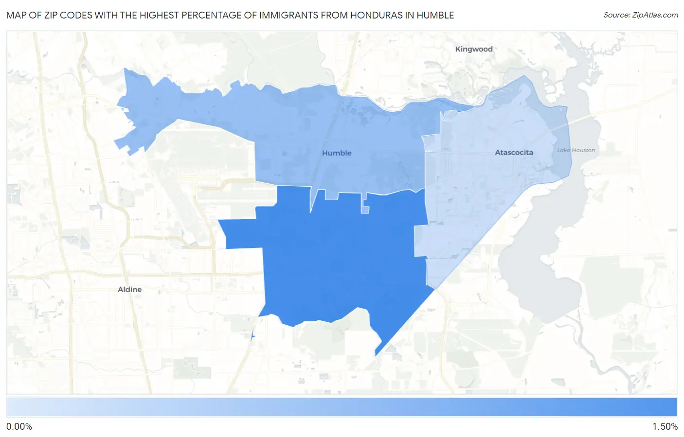 Zip Codes with the Highest Percentage of Immigrants from Honduras in Humble Map