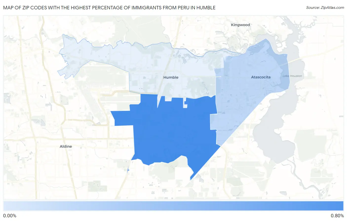 Zip Codes with the Highest Percentage of Immigrants from Peru in Humble Map