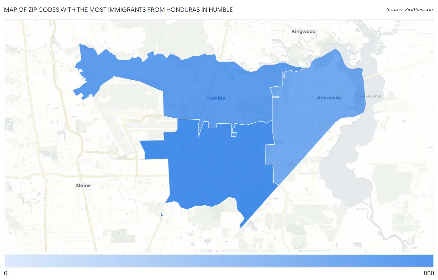 Zip Codes with the Most Immigrants from Honduras in Humble Map