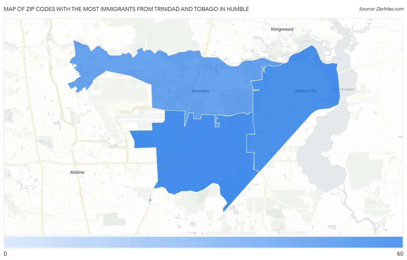 Zip Codes with the Most Immigrants from Trinidad and Tobago in Humble Map