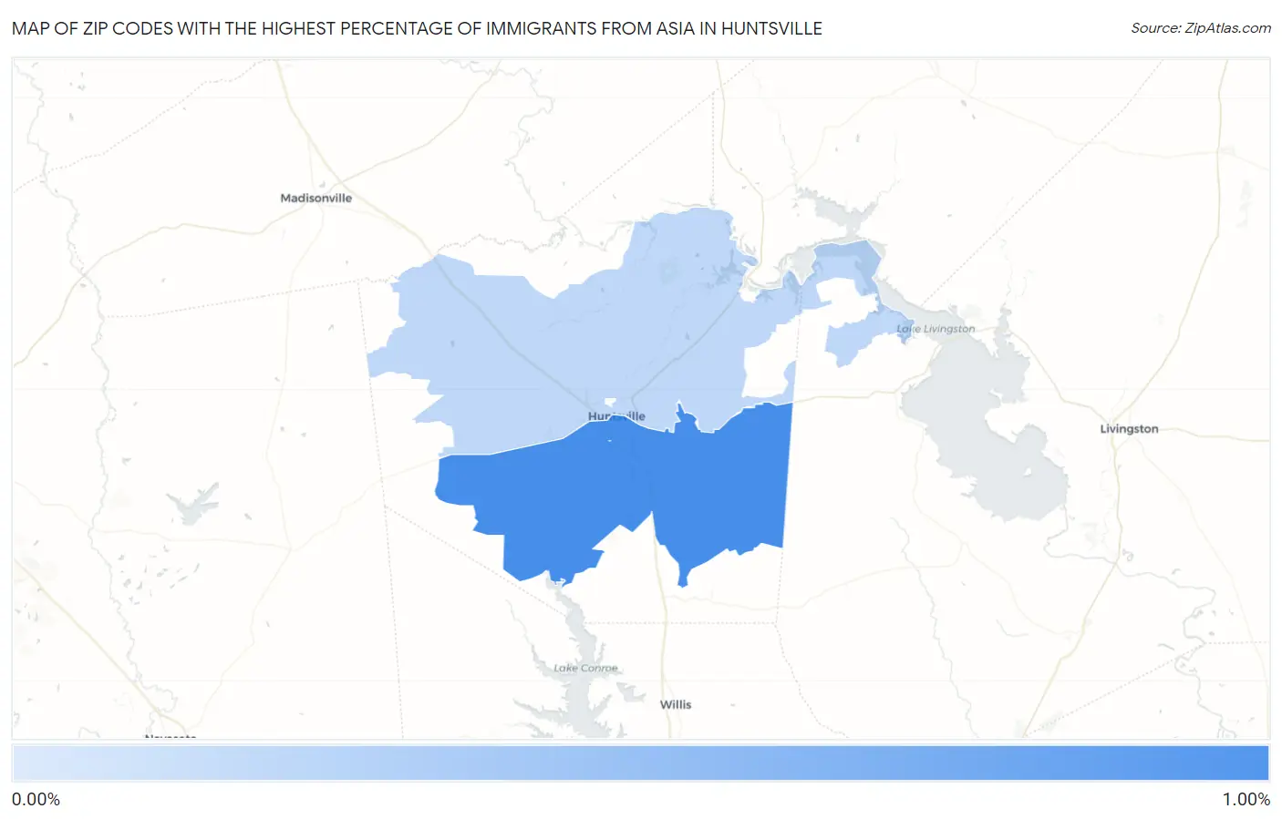 Zip Codes with the Highest Percentage of Immigrants from Asia in Huntsville Map