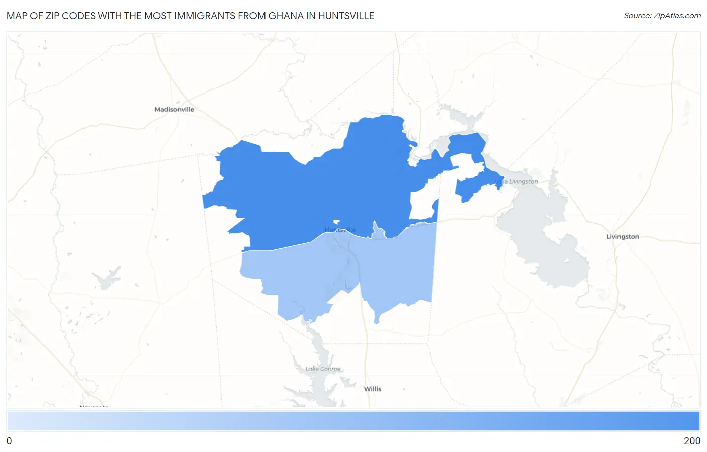 Zip Codes with the Most Immigrants from Ghana in Huntsville Map