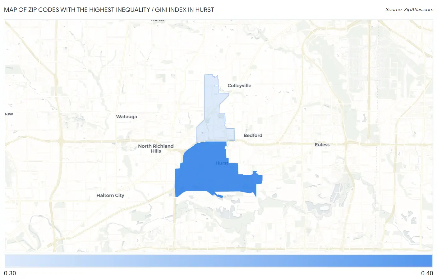 Zip Codes with the Highest Inequality / Gini Index in Hurst Map