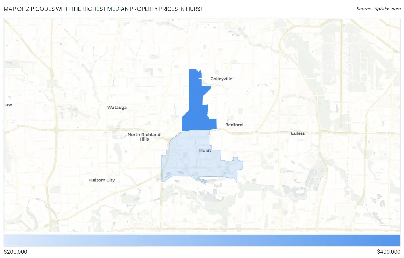 Zip Codes with the Highest Median Property Prices in Hurst Map