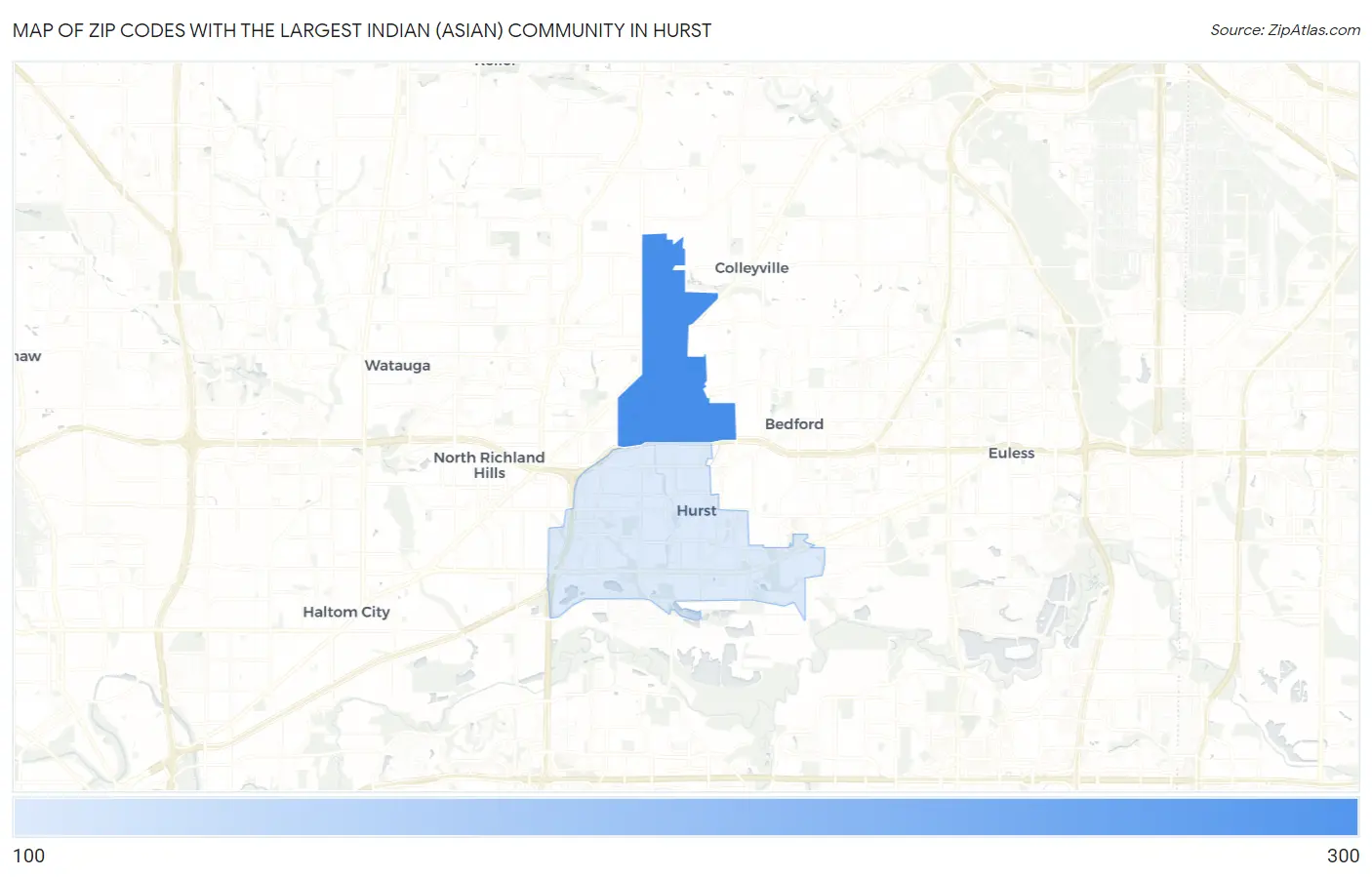 Zip Codes with the Largest Indian (Asian) Community in Hurst Map