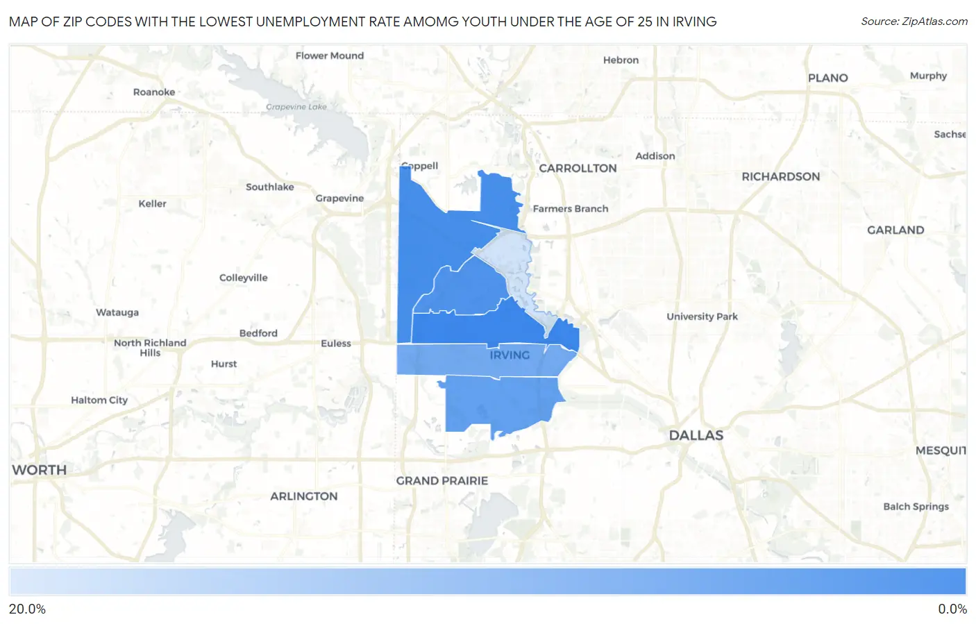 Zip Codes with the Lowest Unemployment Rate Amomg Youth Under the Age of 25 in Irving Map