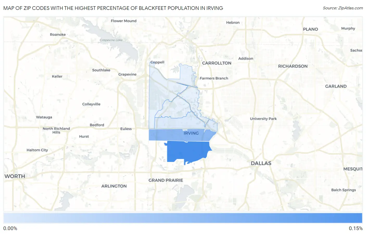 Zip Codes with the Highest Percentage of Blackfeet Population in Irving Map