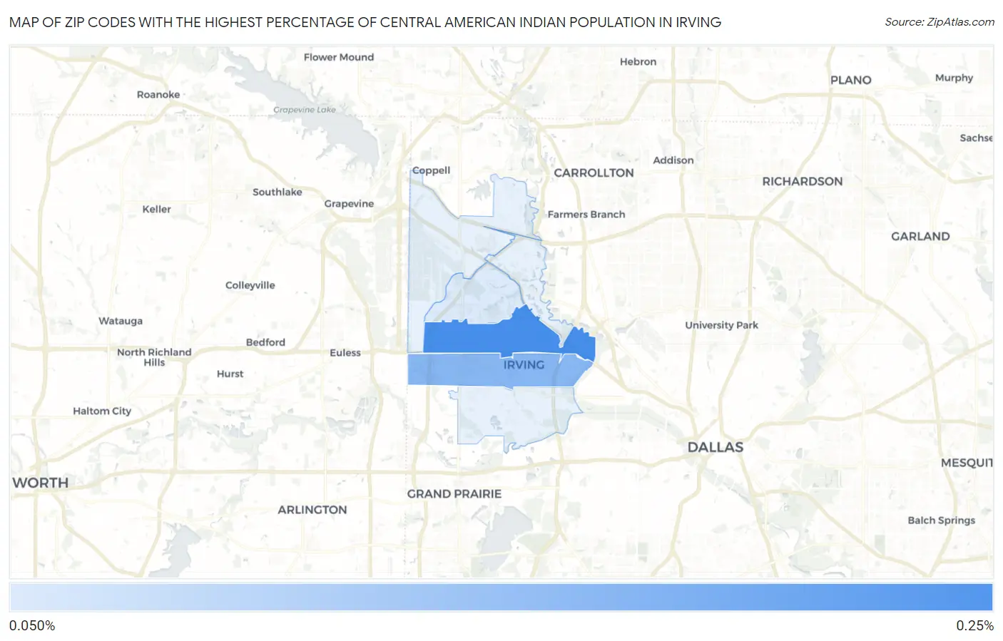 Zip Codes with the Highest Percentage of Central American Indian Population in Irving Map
