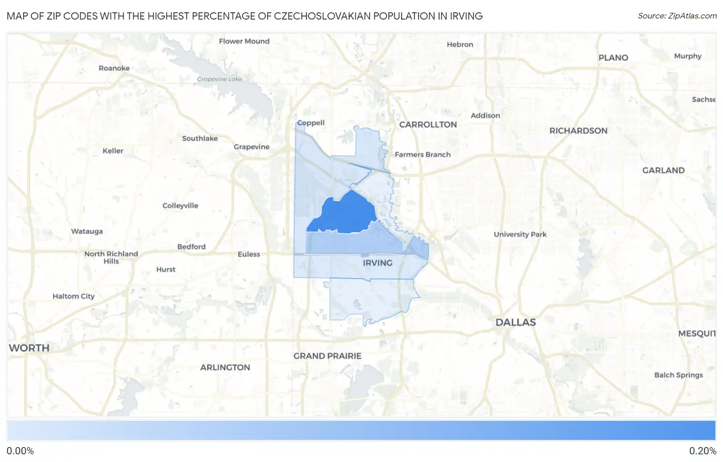 Zip Codes with the Highest Percentage of Czechoslovakian Population in Irving Map