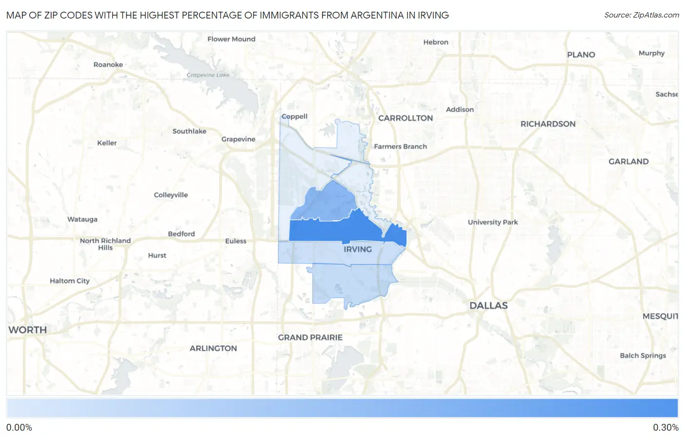 Zip Codes with the Highest Percentage of Immigrants from Argentina in Irving Map