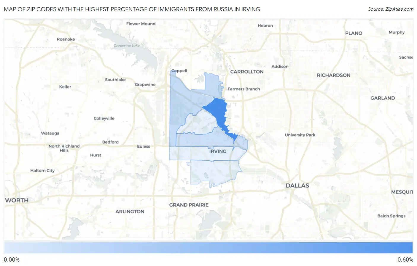 Zip Codes with the Highest Percentage of Immigrants from Russia in Irving Map
