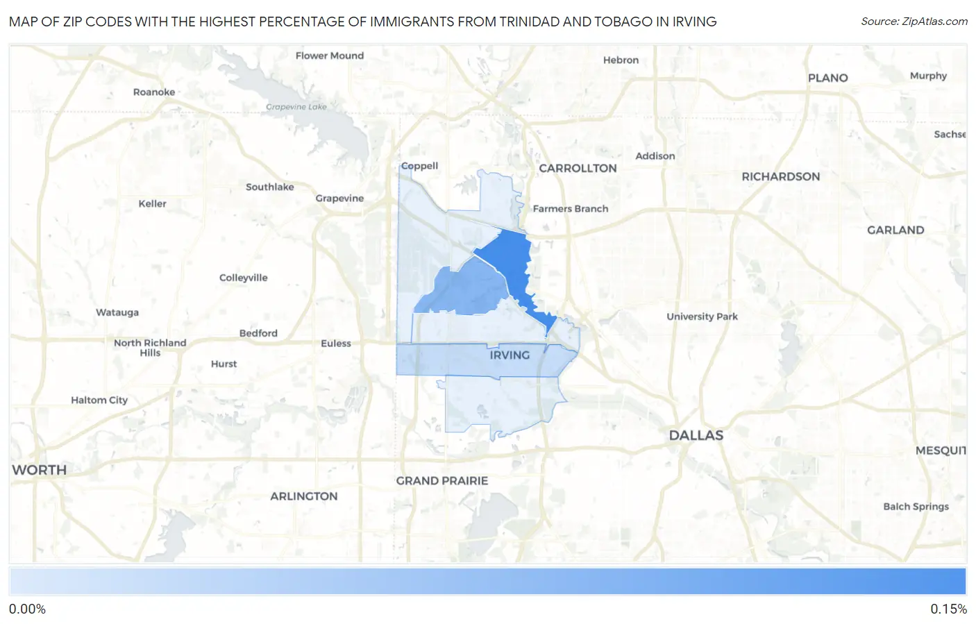 Zip Codes with the Highest Percentage of Immigrants from Trinidad and Tobago in Irving Map