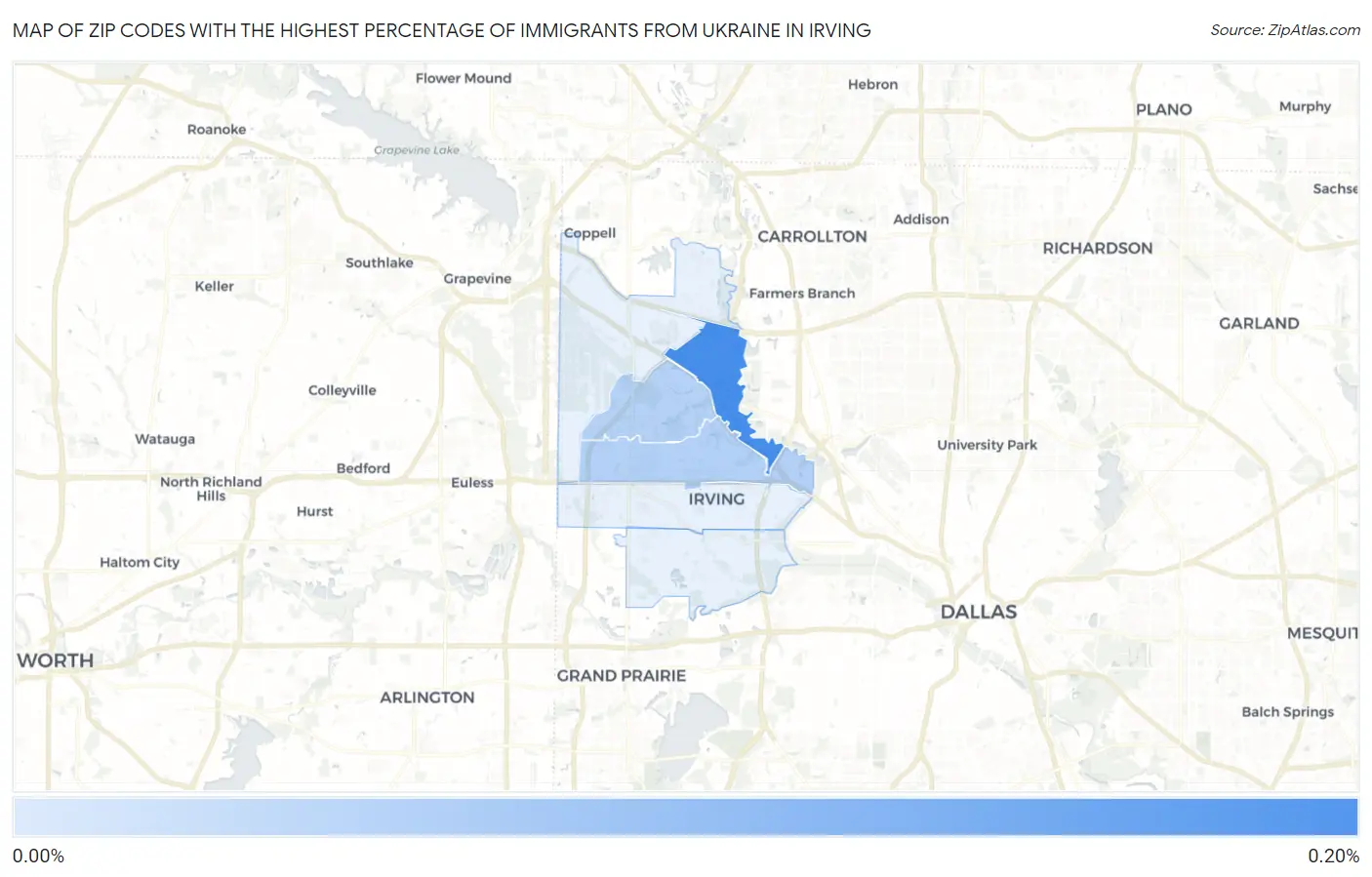 Zip Codes with the Highest Percentage of Immigrants from Ukraine in Irving Map