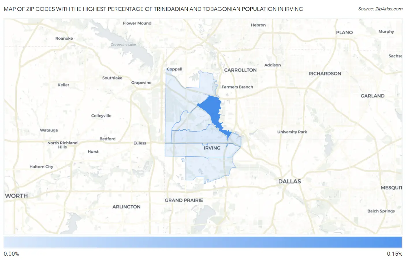 Zip Codes with the Highest Percentage of Trinidadian and Tobagonian Population in Irving Map