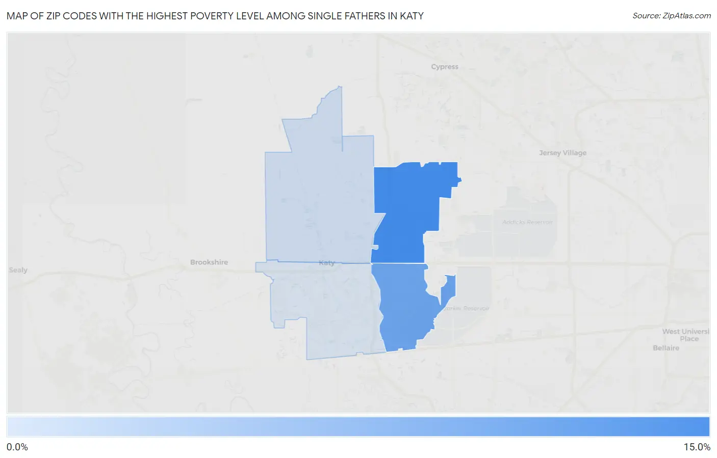Zip Codes with the Highest Poverty Level Among Single Fathers in Katy Map