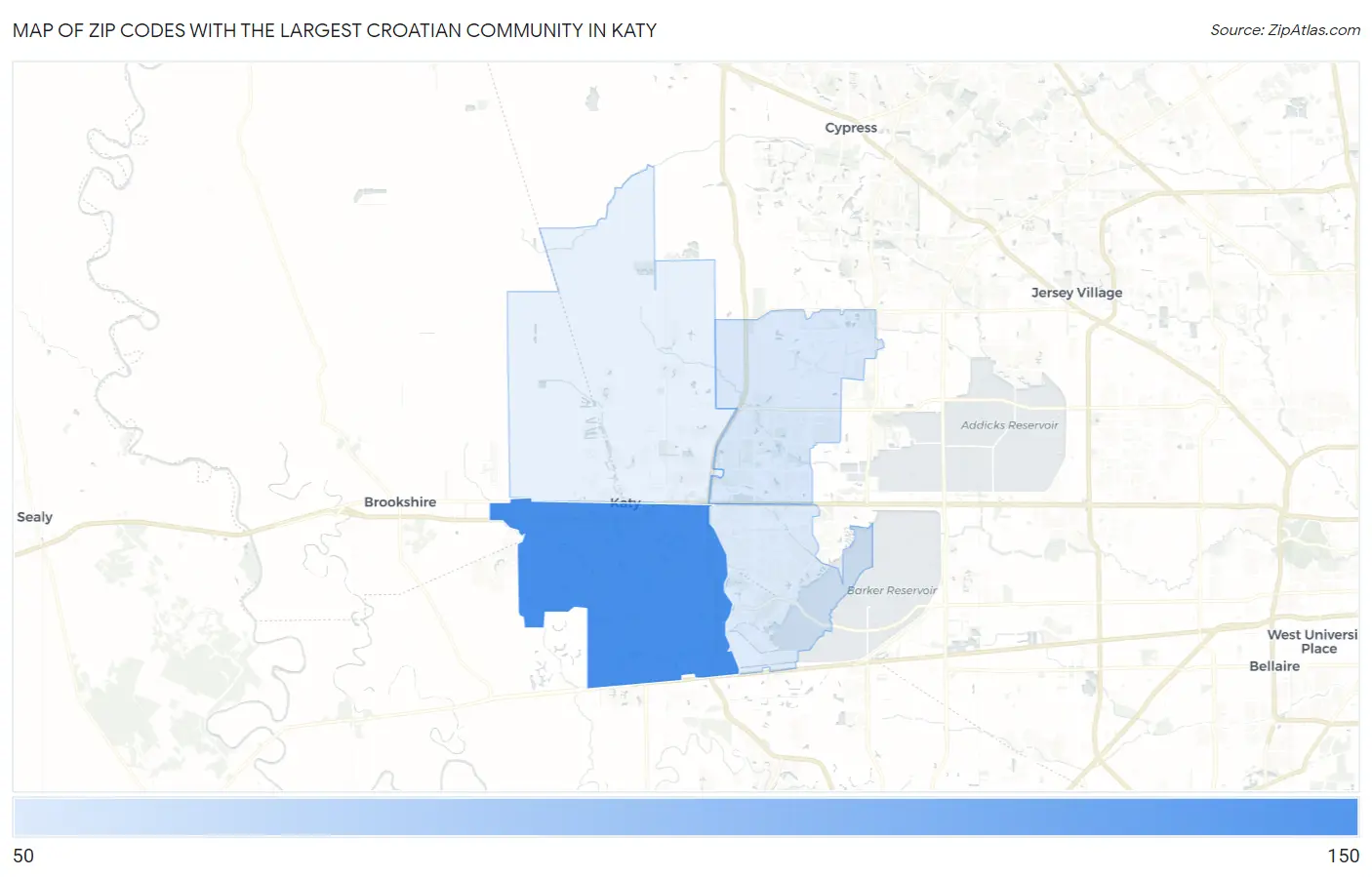 Zip Codes with the Largest Croatian Community in Katy Map