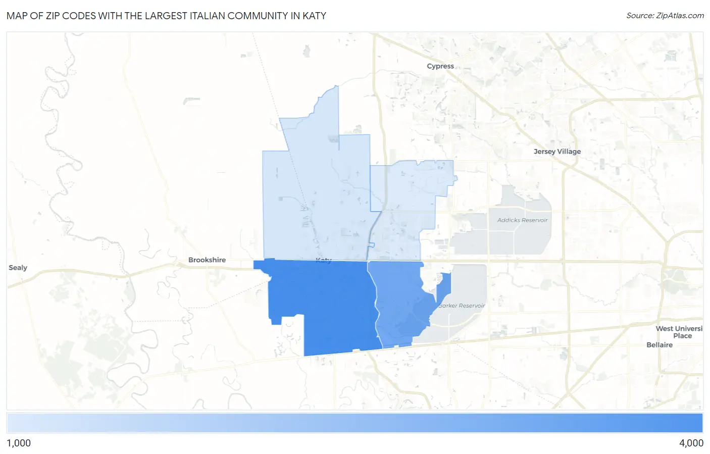 Zip Codes with the Largest Italian Community in Katy Map
