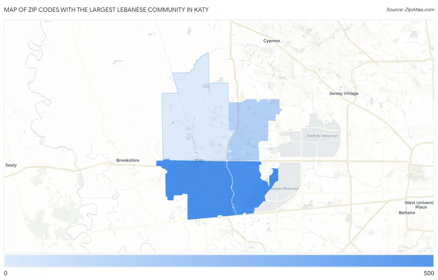 Zip Codes with the Largest Lebanese Community in Katy Map