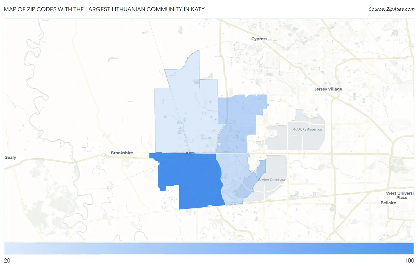 Zip Codes with the Largest Lithuanian Community in Katy Map