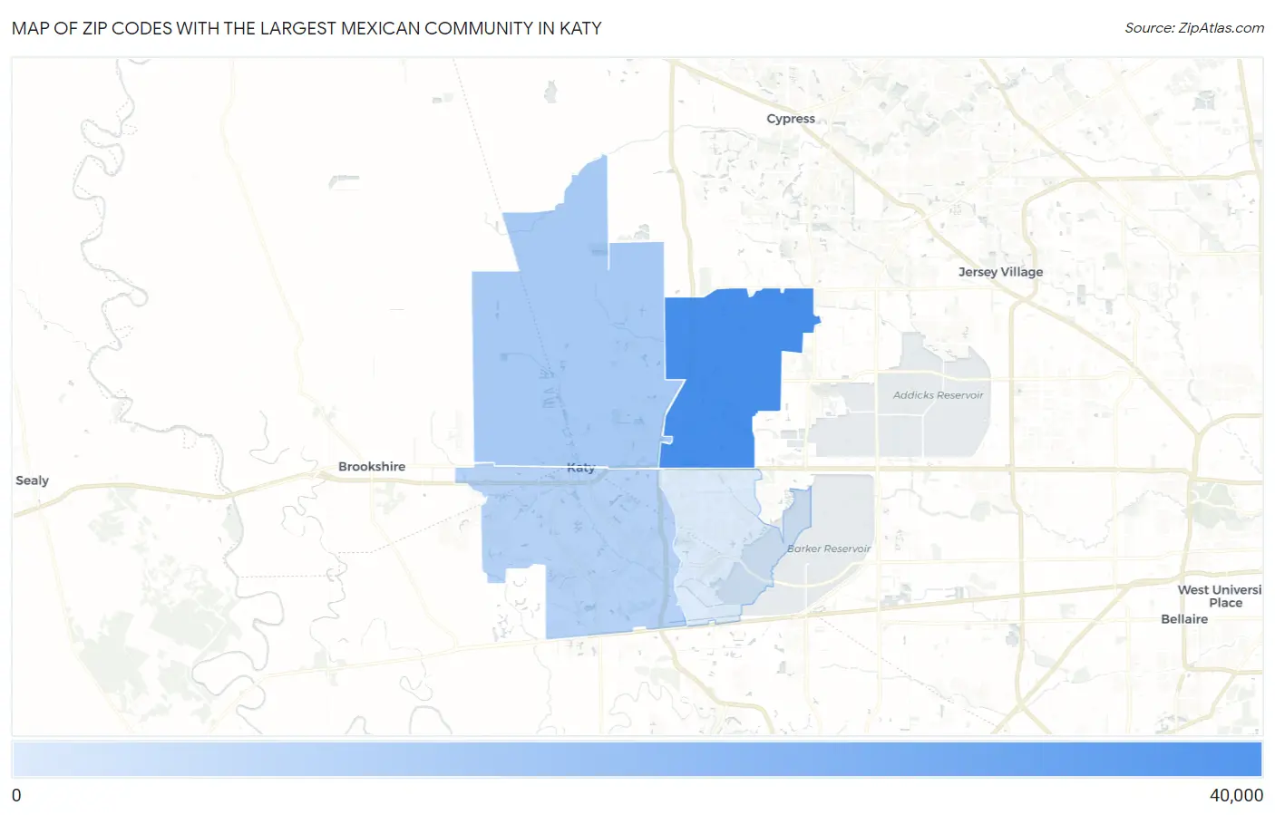 Zip Codes with the Largest Mexican Community in Katy Map